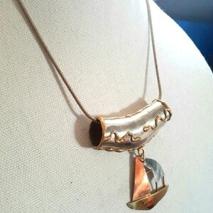 Vtg 1980s Mixed Metal Sailboat Necklace